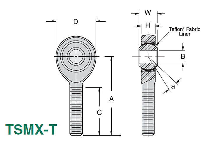 TSMX - T / TSFX - T الفولاذ المقاوم للصدأ الكرة المشتركة رود ينتهي 3 قطعة PTFE اصطف