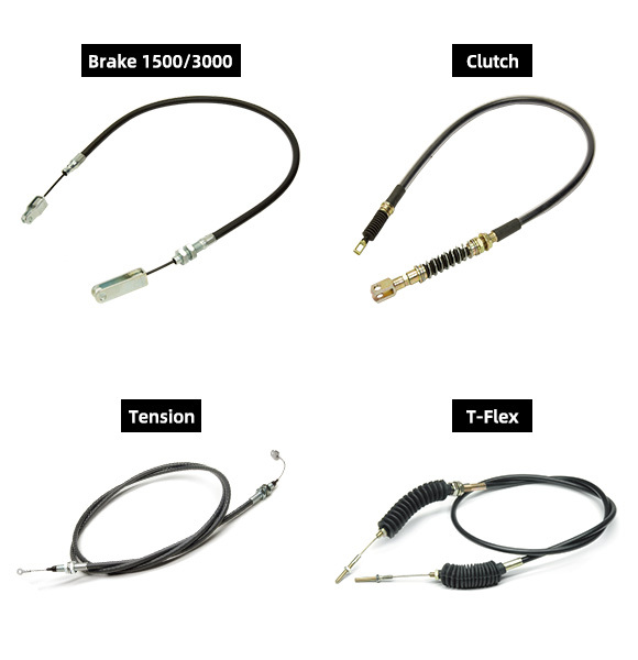 Visual comparison of four pull-only control cable series – brake, clutch, T-Flex, tension