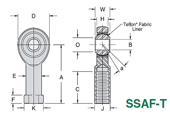 3 قطعة الفولاذ المقاوم للصدأ رود ينتهي PTFE اصطف SSAM - T / SSAF - T الدقة