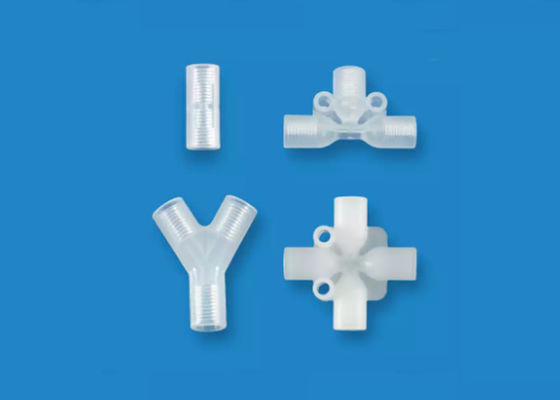 PP PTFE ربط أنبوب أربعة طرق وصلة نسائية بلاستيكية