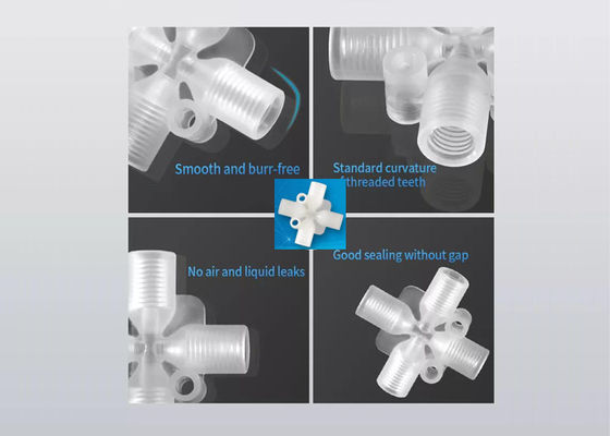 PP PTFE ربط أنبوب أربعة طرق وصلة نسائية بلاستيكية