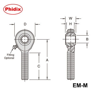 نهاية العصا المعدنية من سلسلة EM-M/EF-M: مفاصل مترية مطلية بالزنك مع خيارات PTFE ومقاومة التآكل لتحكم الحركة الصناعية