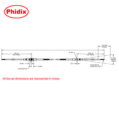 كابلات التحكم ذات طراز الطيران من PTFE 4" نصف قطر الانحناء، -65 درجة فهرنهايت إلى +350 درجة فهرنهايت، حلول B2B
